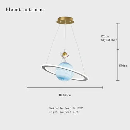 Decorbites™ children’s planet earth pendant lamp with blue acrylic earth pendant lamp and gold astronaut brass mount