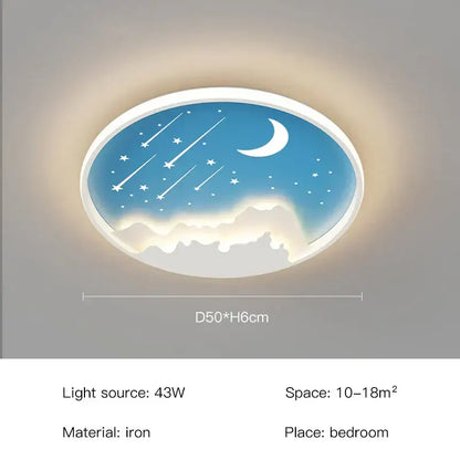 Oval-shaped decorbites™ children’s room starry chandelier ring lamp in blue white gold with night sky design