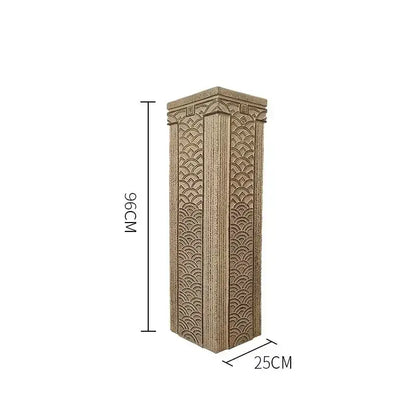 Decorbites™ chinese antique coin beige stone stake display column with intricate scalloped and vertical relief patterns