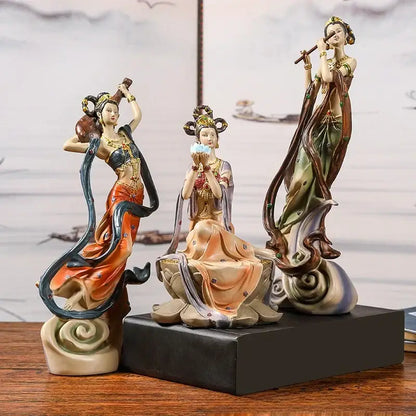 DecorBites™ resin chinese goddess fairy figurines in colorful robes with ornate headdresses for home decor