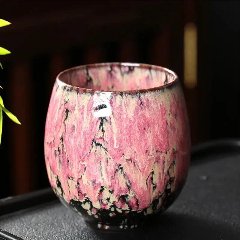 Handcrafted ceramic coffee cup with vibrant pink and black glaze from decorbites™ kung fu teacup set 250ml