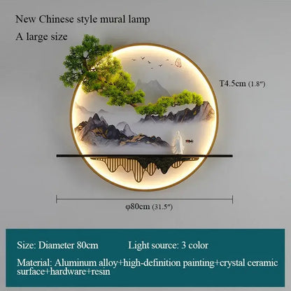 Decorbites™ chinese landscape led wall lamp with glowing painted mountains on aluminum alloy frame for home use