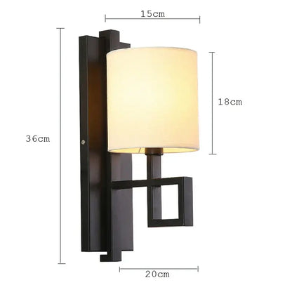 Black metal wall sconce with cylindrical off-white fabric shade lantern cloth wall light for bedroom corridor or restaurant