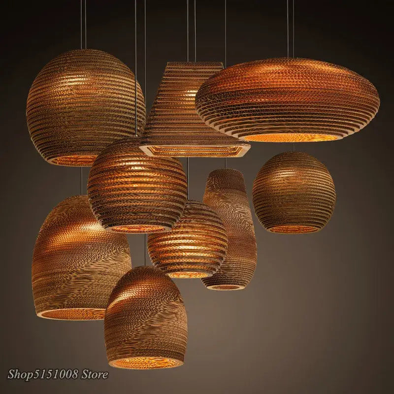 Warm-toned ribbed paper lanterns in organic shapes hanging pendant lights from decorbites pendant lights collection