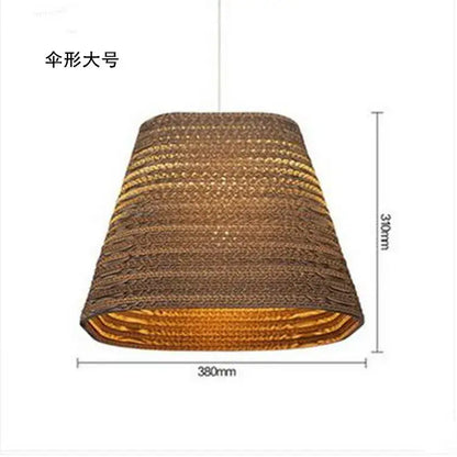 Decorbites™ chinese paper pendant light featuring a rustic umbrella-shaped brown corrugated cardboard shade with golden lining