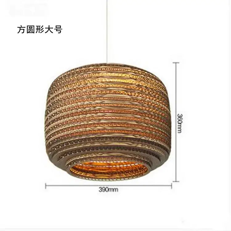 DecorBites™ Chinese paper pendant light made of woven corrugated cardboard in warm golden brown for living room