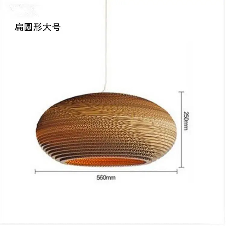 DecorBites™ chinese paper pendant light with layered corrugated cardboard and warm brown gradient for living room
