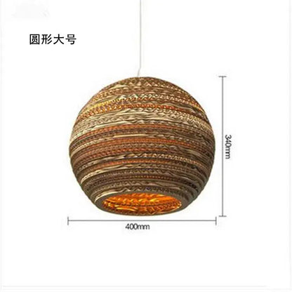 Decorbites™ chinese paper pendant light handcrafted from layered corrugated cardboard with warm orange glow