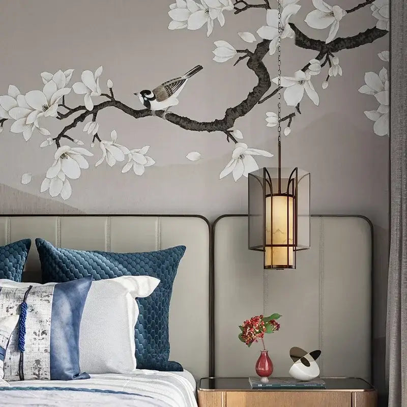 A decorbites chinese retro chandelier with a warm amber glow and geometric metal frame for bedroom and restaurant use