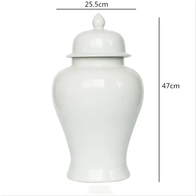 White ceramic general jar vase with glossy finish and matching lid for home decor and storage by DecorBites