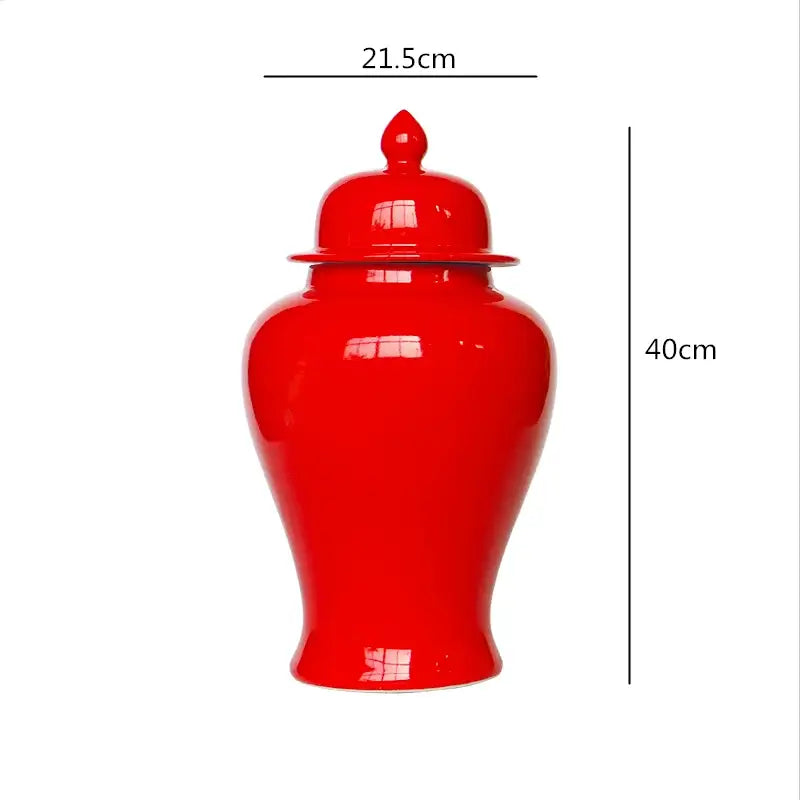 Vibrant red ceramic general jar vase with matching lid glossy finish handcrafted for home decor and storage by decorbites