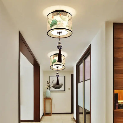 Decorbites chinese style ceiling lamp with floral bird patterns, dark beads, and tassels for hotel villa corridors