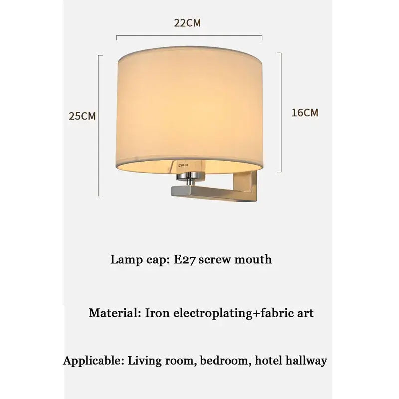 Cream-colored cloth covered wall lamp with sleek iron electroplated base for bedroom and living room decor