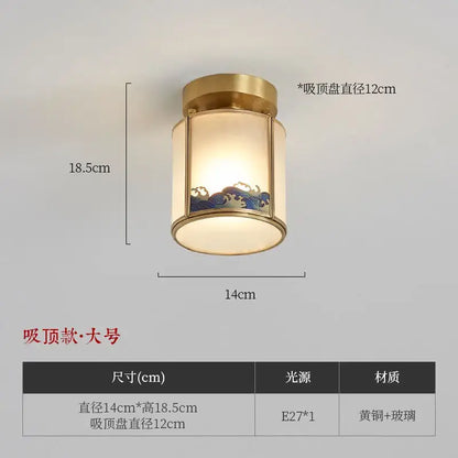 Decorbites™ chinese style copper pendant light with brass frame frosted glass and blue wave design for bedroom and aisle