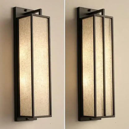 Black-framed decorbites chinese style wall lamp with beige linen cloth cover and chinese style iron art design
