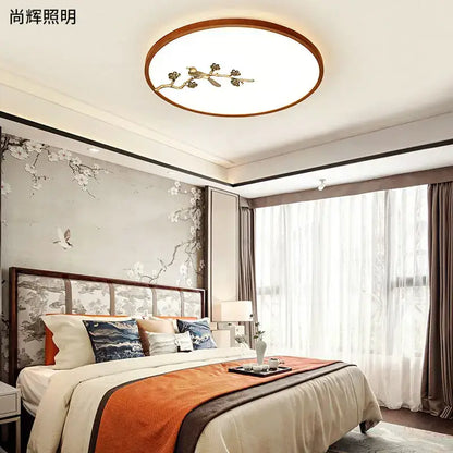 Decorbites™ chinese style led ceiling lamp with warm wood frame and gold bird design for living room and bedroom
