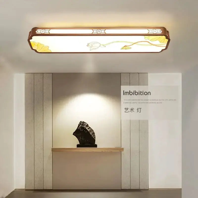 Decorbites chinese style led ceiling lights with warm yellow white floral frosted glass and dark brown metal frame