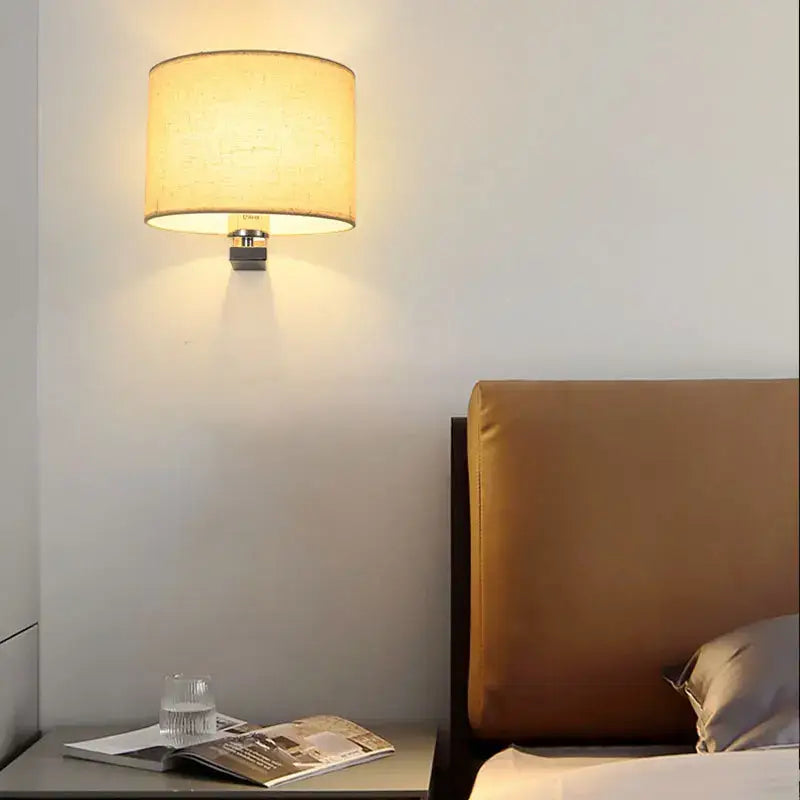 Decorbites™ chinese style wall lamp with warm cloth cover and textured warm cloth finish on metallic fixture