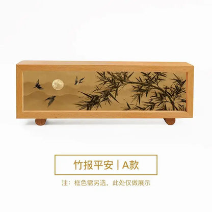 Light wood-framed decorbites chinese wind lamp tabletop painting night light with bamboo birds and full moon design