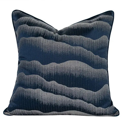 Square navy blue pillow cover with textured wavy gray patterns decorbites chinoiserie decor throw 45x45cm