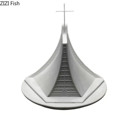 Gray plastic model of decorbites christian church gypsum boat ornament with cross for home decor and chapel decoration