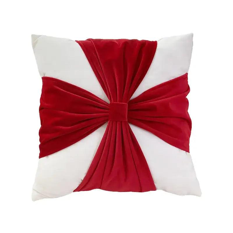 White cushion with bold red velvet bow from decorbites christmas bow patchwork velvet pillow cover set for festive decor