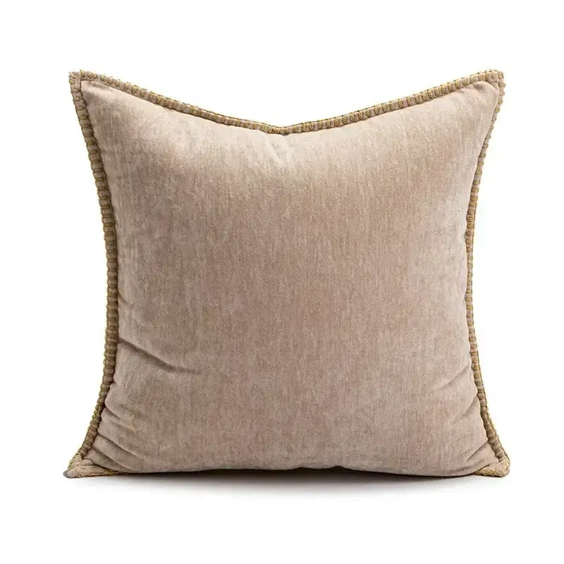 Beige linen decorbites christmas candy cushion with textured surface and natural braided trim for festive sofa decor