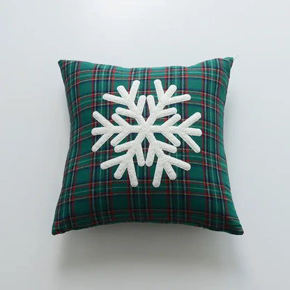 Green plaid pillow cover with white embroidered snowflake from decorbites christmas cartoon letter collection
