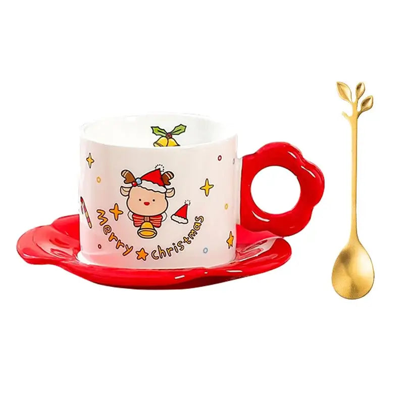 Decorbites christmas ceramic white ceramic christmas ceramic santa tea set with red flower handle and festive reindeer design
