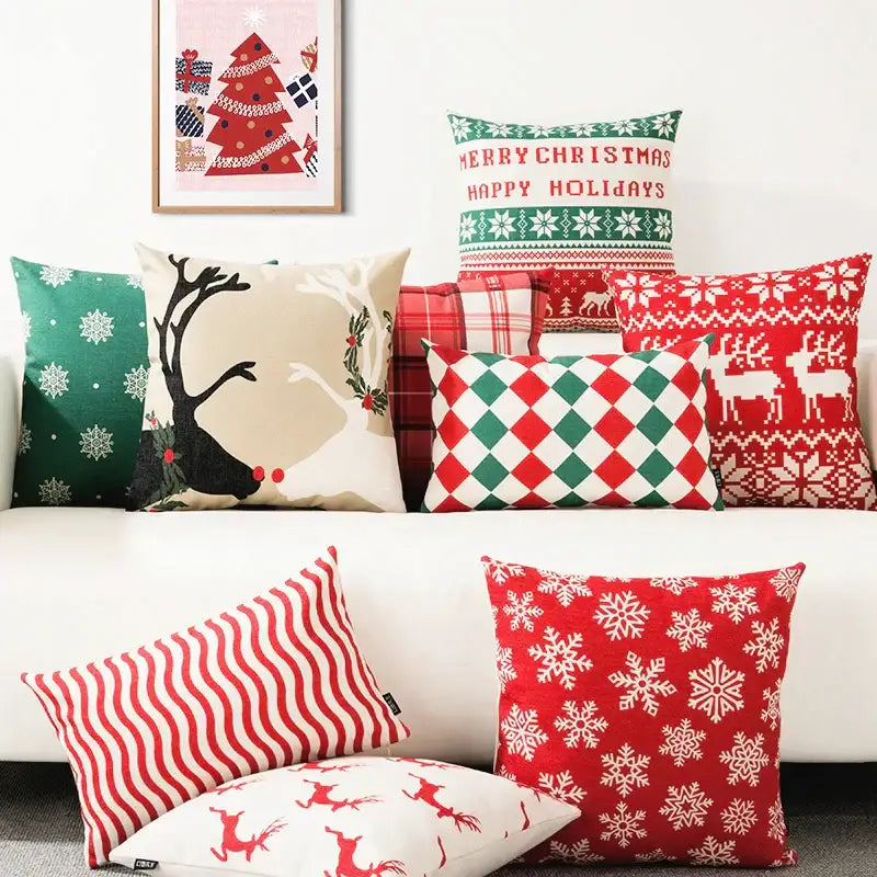 Red pillow with white snowflake patterns from decorbites christmas cotton linen pillowcases for decorative use