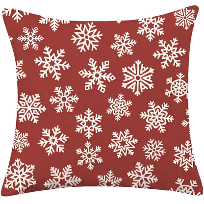 Red throw pillow with white snowflake pattern in decorbites christmas cotton linen decorative sofa cushion cover