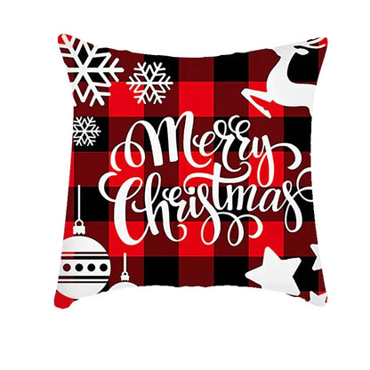 DecorBites Christmas cushion red and black plaid cushion cover with white snowflakes reindeer for sofa decor