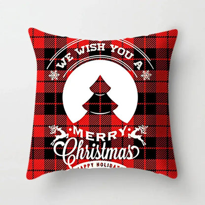 Decorbites christmas cushion red and black plaid cushion cover with white holiday design for sofa 45x45cm