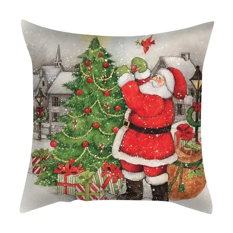 Decorbites christmas cushion red and white pillow with festive tree gifts snowfall for living room sofa decor