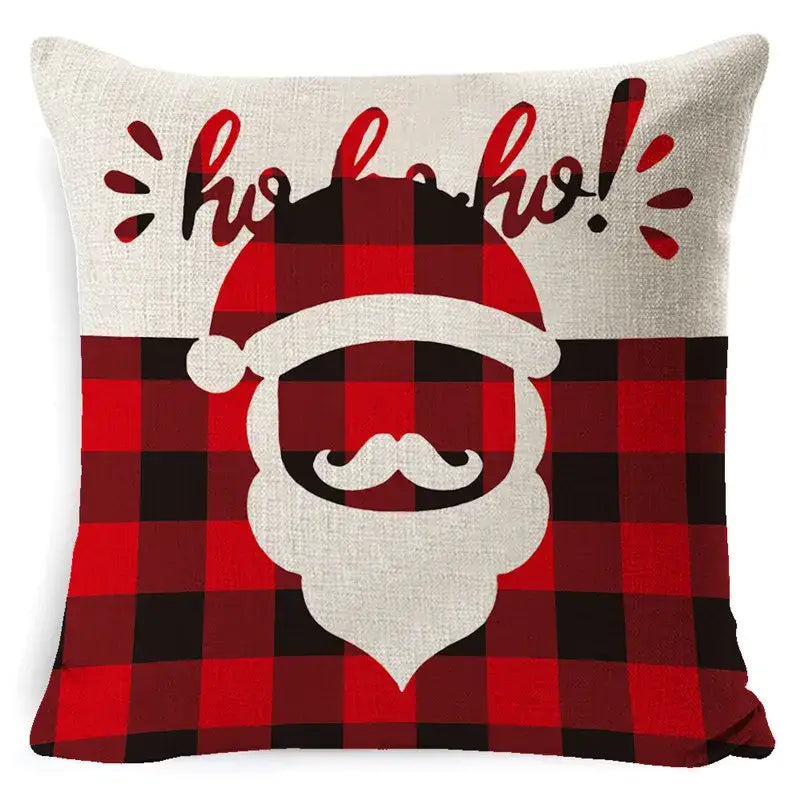 Red and black plaid linen pillow cover with white santa face design decorbites christmas deer home sofa decor