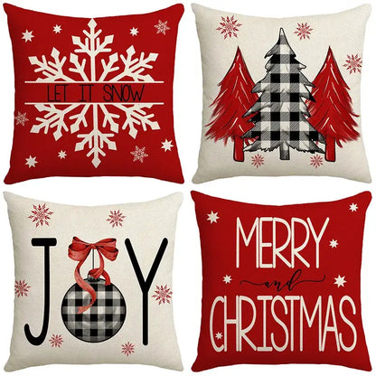 Decorbites christmas elk letter pillowcase 45x45cm featuring red and cream snowflakes plaid trees and festive ornament design