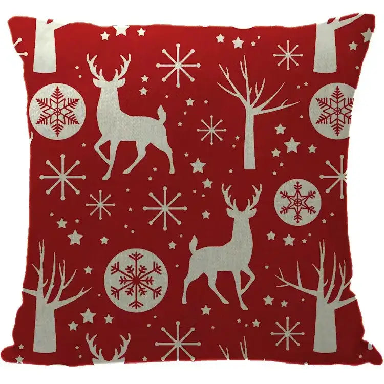 Red cushion with white deer snowflakes and trees in a festive winter pattern for decorbites christmas elk letter pillowcase