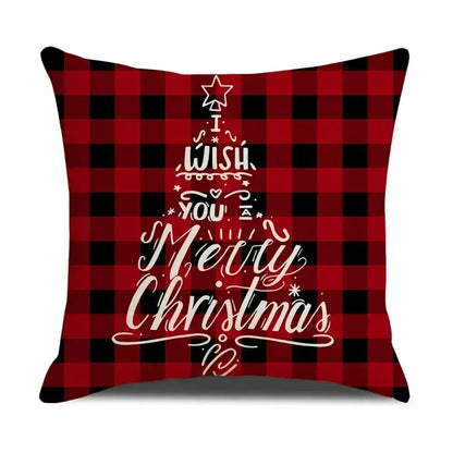 Decorbites christmas elk red and black plaid throw pillow with white cursive christmas elk pillowcase red letter design