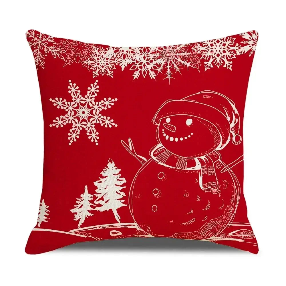 Decorbites christmas elk red holiday throw pillow with white snowman line design and red letter design farmhouse style