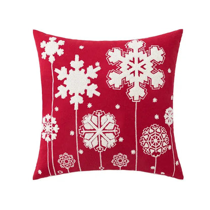 Red decorbites christmas embroidered cushion cover 45x45cm featuring white snowflake embroidery for festive decor