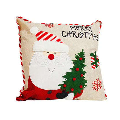Beige decorbites christmas embroidered pillowcase 45x45cm featuring plush santa claus and festive green felt tree design