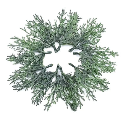 Artificial green cedar branch wreath with detailed textured foliage and dark stems for decorbites christmas garland home decor