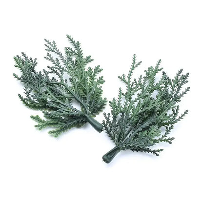 Two artificial green foliage sprigs with feathery leaves and dark stems for decorbites christmas garland home decor