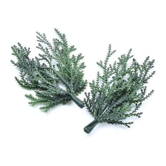 Two artificial green foliage sprigs with feathery leaves and dark stems for decorbites christmas garland home decor