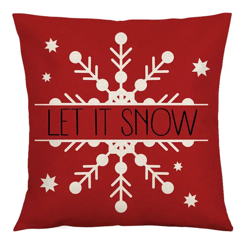 Red throw pillow with white snowflake star design and let it snow text decorbites christmas linen cushion cover