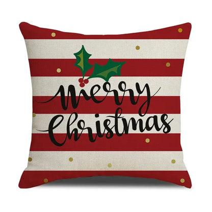DecorBites christmas linen cushion cover with red and white stripes merry christmas script and gold polka dot accents