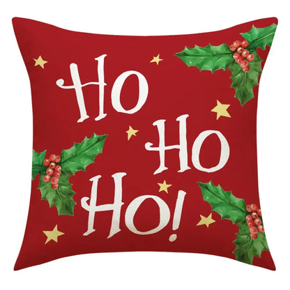 Decorbites christmas linen decorative lumbar pillow in red with ho ho ho white script and holly accents