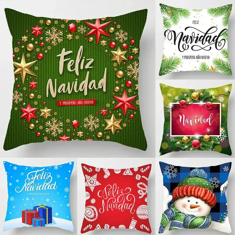 Green knitted decorbites christmas nordic sofa pillowcase with gold and red stars snowflakes and ornaments design
