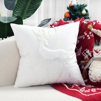 White square velvet cushion cover with raised embroidered reindeer design decorbites christmas patchwork merrychristmas