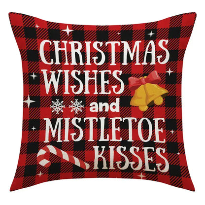 Decorbites christmas pillowcase red and black plaid with santa claus snowman print for living room sofa decor